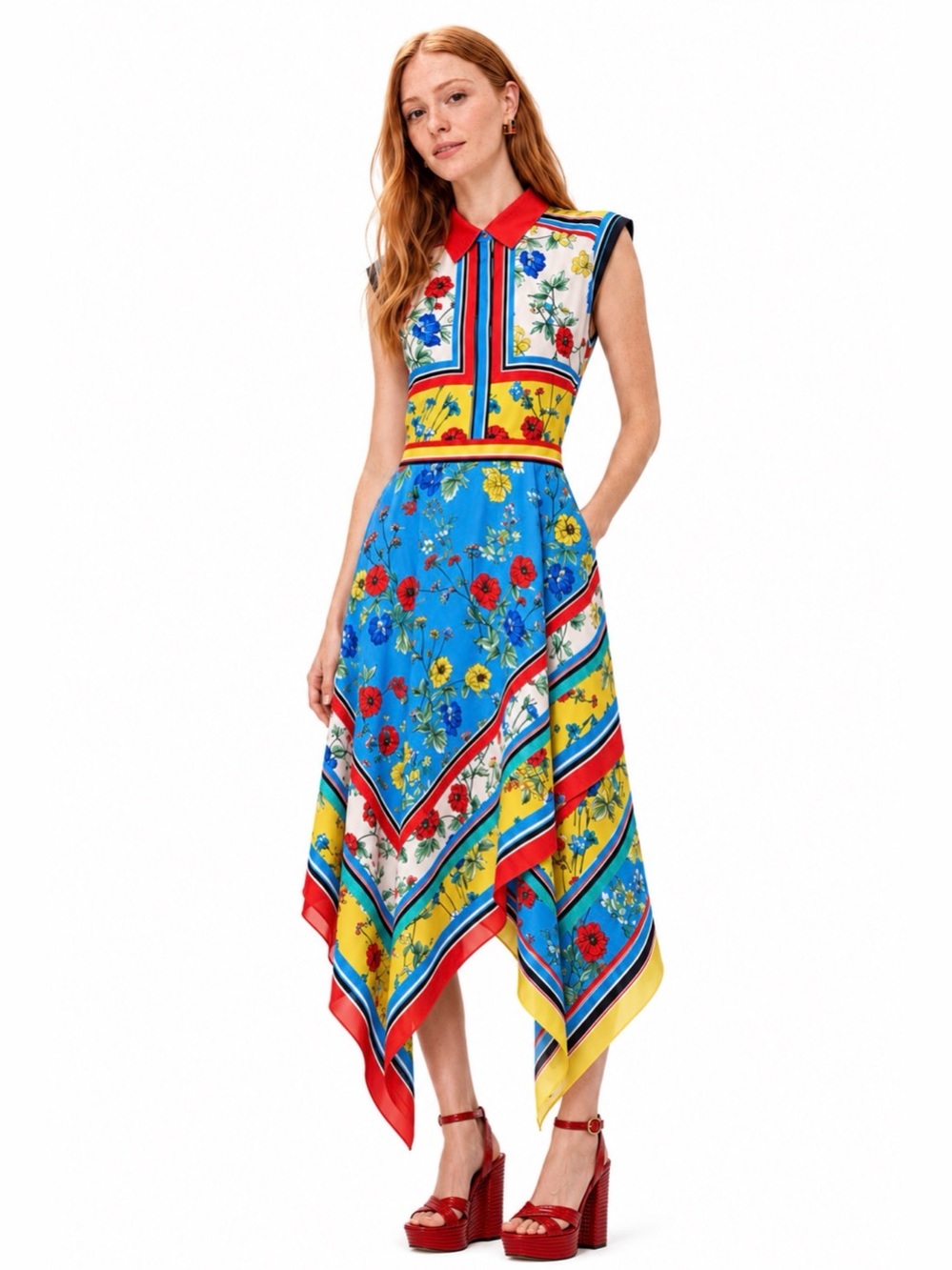 Alice + Olivia Spring 2019 'Farrah' Handkerchief Hem Printed Dress sz 4